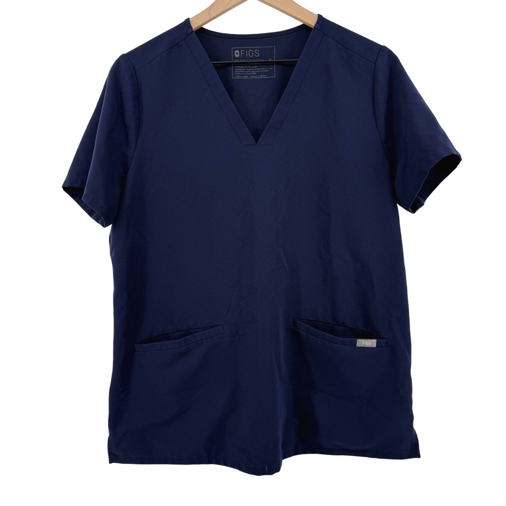 Figs Casma Three-Pocket Scrub Top Navy Blue Women M FW1100 V-Neck Short Sleeve‎